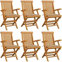 vidaXL Klappstühle mit beigen Kissen, 6-teilig, Massivholz Teakholz
