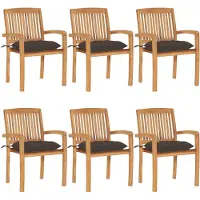 vidaXL Stapelbare Gartenstühle mit Kissen 6 Stk. Massivholz Teak