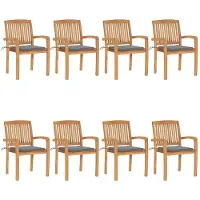 vidaXL Stapelbare Gartenstühle mit Kissen 8 Stk. Massivholz Teak