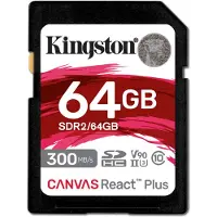 Kingston Technology 64GB Canvas React Plus SDXC UHS-II 300R/260W U3 V90 for Full HD/4K/8K, 64 GB, SD, Klasse 10, UHS-II, 300 MB/s, 260 MB/s
