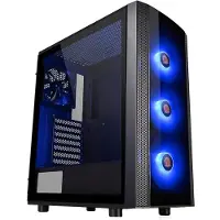 Thermaltake Versa J25 TG RGB, Midi Tower, PC, Schwarz, ATX, micro ATX, Mini-ITX, SPCC, Taschenlüfter, Vorderseite