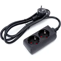 Aigostar -Steckdosenleiste 2-Fach Kabel 1.5m 16A 3680W,Kindersicherung, Büro, Reisen-Schwarz