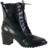 The Divine Factory Schwarze Synthetik Stiefeletten mit Schnürverschluss und Blockabsatz
