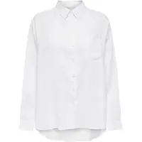 ONLY Longbluse "ONLTOKYO L/S LINEN BLEND SHIRT", Damen, Gr. L, weiß (hellweiß), Web, Obermaterial: 55% Leinen, 45% Viskose, unifarben, regular fit, Blusen Longbluse, mit Leinen