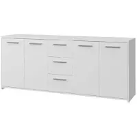 Merkloos Niedriges Sideboard 4 Türen 3 Schubladen - Mattweiss - L 179 x T 42 x H 74,5 cm