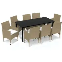 vidaXL 9-tlg. Garten-Essgruppe mit Kissen Poly Rattan Beige