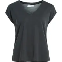 Vila Kurzarmshirt "VIMODALA", Damen, Gr. L, schwarz, Jersey, Obermaterial: 70% Modal, 30% Polyester, unifarben, regular fit hüftlang, V-Ausschnitt, Shirts Kurzarmshirt