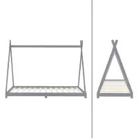 ML-Design Kinderbett Tipi 90x200 cm mit Lattenrost, Hellgrau, Indianer Bett aus Kiefernholz Bodenbett Holzbett Jugendbett Bettenhaus Spielbett Zelt