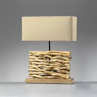 ONLI Tischlampe Marica, Stoffschirm und Holz, Höhe 50cm