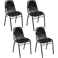 vidaXL Esszimmerstühle 4 Stk. Schwarz Echtleder