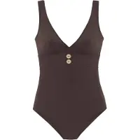 Vivance Badeanzug , Damen, Gr. 42, Cup A/B, braun (dunkelbraun), Polyamid, unifarben, Badeanzüge Badeanzug, mit goldfarbenen Zierknöpfen