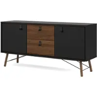 Ebuy24 Rye Sideboard 2 Türen, 2 Schubladen mattschwarz, wallnuss Nachbildung.