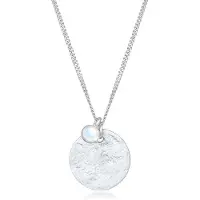 Elli Silberkette "Halskette Plättchen Vintage Mondstein Solitär 925 Silber" Gr. 45, silber, Halsketten, Damen, mit Stein, Silber 925 (Sterlingsilber), Silberkette