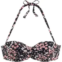 LASCANA Bügel-Bandeau-Bikini-Top "Blair", Damen, Gr. 38, Cup A, schwarz (schwarz, bedruckt), Polyamid, geblümt, Bikini-Oberteile Bügel-Bandeau-Bikini-Top, mit floralem Design