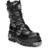 New rock Plateaustiefel "Plateau Boots M-373-S4", Damen, Gr. 46, Normalschaft, schwarz, Obermaterial: 100% Rindnappaleder CNA., Schuhe Plateaustiefel, Handgefertigt, Made in Spain