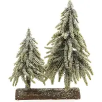 Generique Weihnachtsbaum Double Verschneit Hölzerner Sockel (28 x 16 x 28 cm)