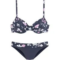 LASCANA Bügel-Bikini , Damen, Gr. 46, Cup F, blau (marine, bedruckt), Recycling-Polyamid, geblümt, Bikini-Sets Bügel-Bikini, mit unifarbener Hose