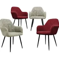 ECD-Germany 4er Set Esszimmerstuhl mit Rückenlehne, Bordeaux/Olive, aus Microfaser