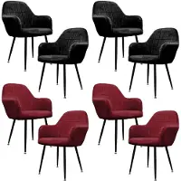 ECD-Germany 8er Set Esszimmerstuhl mit Rückenlehne, Schwarz/Bordeaux, aus Microfaser