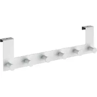 Wenko Hakenleiste "Celano", weiß, B:39cm H:11cm T:5,5cm, Stahl, Hakenleisten, Hakenleiste, 6 Haken, für Türfalzstärken bis 2 cm, BxTxH: 39x7,5x11 cm