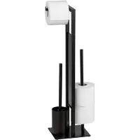Wenko WC-Garnitur "Rivalta", schwarz, B:18cm H:70cm L:23cm, Glas, Polypropylen, Reinigungsbürsten, WC-Garnitur, Standgarnitur mit integriertem Toilettenpapier- und WC-Bürstenhalter