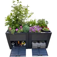 Nobrand Hochbeet mit Staufächern in Holzoptik für Garten, Balkon, Terrasse, Pflanz-Volumen max. 400 l, max. Tragkraft 204 kg, 2 Wasserablauf-Systeme, 4 Klapptüren, wetterfester Kunststoff