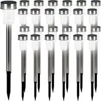 Deuba Solarlampe für Außen 24er Set LED Wetterfest IP44 Dämmerungssensor Erdspieß Edelstahl Weiß Solar Garten Leuchte Außenleuchte Balkon Deko