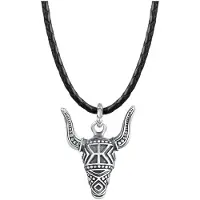 KUZZOI Kette mit Anhänger "Halskette Herren Leder Stierkopf Bulle 925 Silber" Gr. 60, silber, Halsketten, Herren, Silber 925 (Sterlingsilber), Kette mit Anhänger