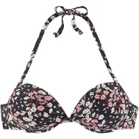 LASCANA Push-Up-Bikini-Top "Blair", Damen, Gr. 40, Cup A, schwarz (schwarz, bedruckt), Polyamid, geblümt, Bikini-Oberteile Push-Up-Bikini-Top, mit floralem Design