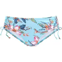 LASCANA Bikini-Hose "Malia", Damen, Gr. 44, N-Gr, blau (hellblau, bedruckt), Microfaser, Microfaser, Polyamid, bedruckt, floral, Badehosen Bikini-Hose, mit seitlicher Raffung mit tropischem Print
