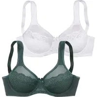 Petite fleur Minimizer-BH , Damen, Gr. 100, Cup E, grün (grün, weiß), Microtouch, Obermaterial: 50% Polyamid, 40% Baumwolle, 10% Elasthan, BHs Minimizer-BH, im attraktiven Doppelpack, Topseller