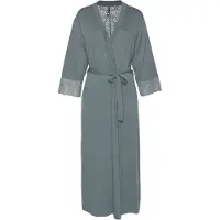 LASCANA Kimono , Damen, Gr. 32/34, blau (petrol), Single-Jersey, unifarben, Langform, Hausmäntel Kimono, mit edlen Spitzendetails