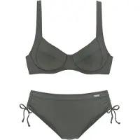 LASCANA Bügel-Bikini , Damen, Gr. 46, Cup D, grün (oliv), Polyamid, unifarben, Bikini-Sets Bügel-Bikini, mit seitlich geraffter Bikinihose, Topseller