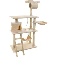Viking Choice Kratzbaum & Spielhaus - Katzen - Beige - 140 cm hoch - mit Hängematte