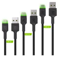 Green Cell GC Ray LED | SET 3x 30cm 120cm 200cm USB C Kabel Typ C Nylon Ladekabel Schnellladekabel | für Samsung Galaxy S21 S20 Ultra S10 S9 S8+ | Note 20 10 9 8 | A80 A71 A70 A50 A42 | Huawei P40 P30 P20 Lite