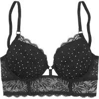 LASCANA Push-up-BH , Damen, Gr. 75, Cup D, schwarz, Microtouch, Obermaterial: 88% Polyamid, 12% Elasthan, BHs Push-up-BH, mit Straßsteinen besetzt, sexy Dessous, Topseller