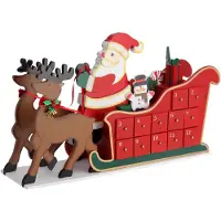 Spiel Werk Wiederverwendbarer Adventskalender Schlitten zum Befüllen 24 Türchen Bunt Bemalt Weihnachten Kinder DIY weihnachtliche Holz Dekoration