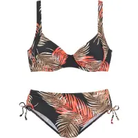 LASCANA Bügel-Bikini , Damen, Gr. 38, Cup C, schwarz (schwarz, bedruckt), Recycling-Polyamid, bedruckt, Bikini-Sets Bügel-Bikini, mit plakativem Blätter-Print, Topseller