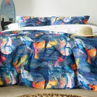 De Witte Lietaer Bettbezug, Wale Deep Blue - 240 x 220 cm + (2x) 60 x 70 cm - Baumwollperkal