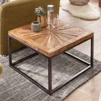 Wohnling Couchtisch Mango Massivholz 55x40x55 cm Tisch mit Metallgestell | Couchtisch quadratisch im Industriedesign Massiver moderner Couchtisch