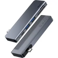 Baseus CAHUB-K0G, USB 3.2 Gen 1 (3.1 Gen 1) Type-C, Grau, MicroSD (TransFlash), SD, DisplayPort, USB 3.2 Gen 1 (3.1 Gen 1) Type-A, Aluminium