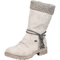 Rieker Winterstiefel , Damen, Gr. 37, beige, Lederimitat, Textil, Schuhe Winterstiefel, Winterboots, Blockabsatz, TEX-Membran, mit gestricktem Schaftrand