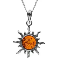 Ostsee-Schmuck Kette mit Anhänger - Sonne 20 mm - Silber 925/000 - Bernstein Weiß