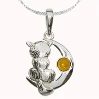 Ostsee-Schmuck Kette mit Anhänger "Kette mit Anhänger Katze und Mond" Gr. 42, silber (weiß, neutral), Halsketten, Damen, 42cm, Silber 925 (Sterlingsilber), L: 42, Kette mit Anhänger