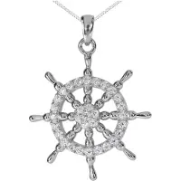 Ostsee-Schmuck Kette mit Anhänger - Steuerrad - Silber 925/000 - Zirkonia Weiß