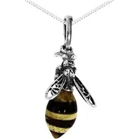 Ostsee-Schmuck Kette mit Anhänger - Wespe 18 mm - Silber 925/000 - Bernstein Weiß