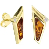 Ostsee-Schmuck Paar Ohrstecker "- Agneta - Silber 925/000, vergoldet - Bernstein/Zirk." Gr. 20, gold (goldfarben, gelb), Ohrringe, Damen, 20, Silber 925 (Sterlingsilber), Paar Ohrstecker