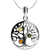 Ostsee-Schmuck Kette mit Anhänger - Lebensbaum - Silber 925/000 - Bernstein Weiß