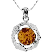 Ostsee-Schmuck Kette mit Anhänger - Fischland 28x20 mm - Silber 925/000 - Bernstein Weiß