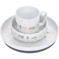 Lassig Kindergeschirr-Set LÄSSIG "Garden Explorer, Traktor", Kinder, Gr. 3 Stk., bunt (weiß, blau, bunt), Porzellan, Silikon, Geschirr-Sets Kindergeschirr-Set, rutschfest